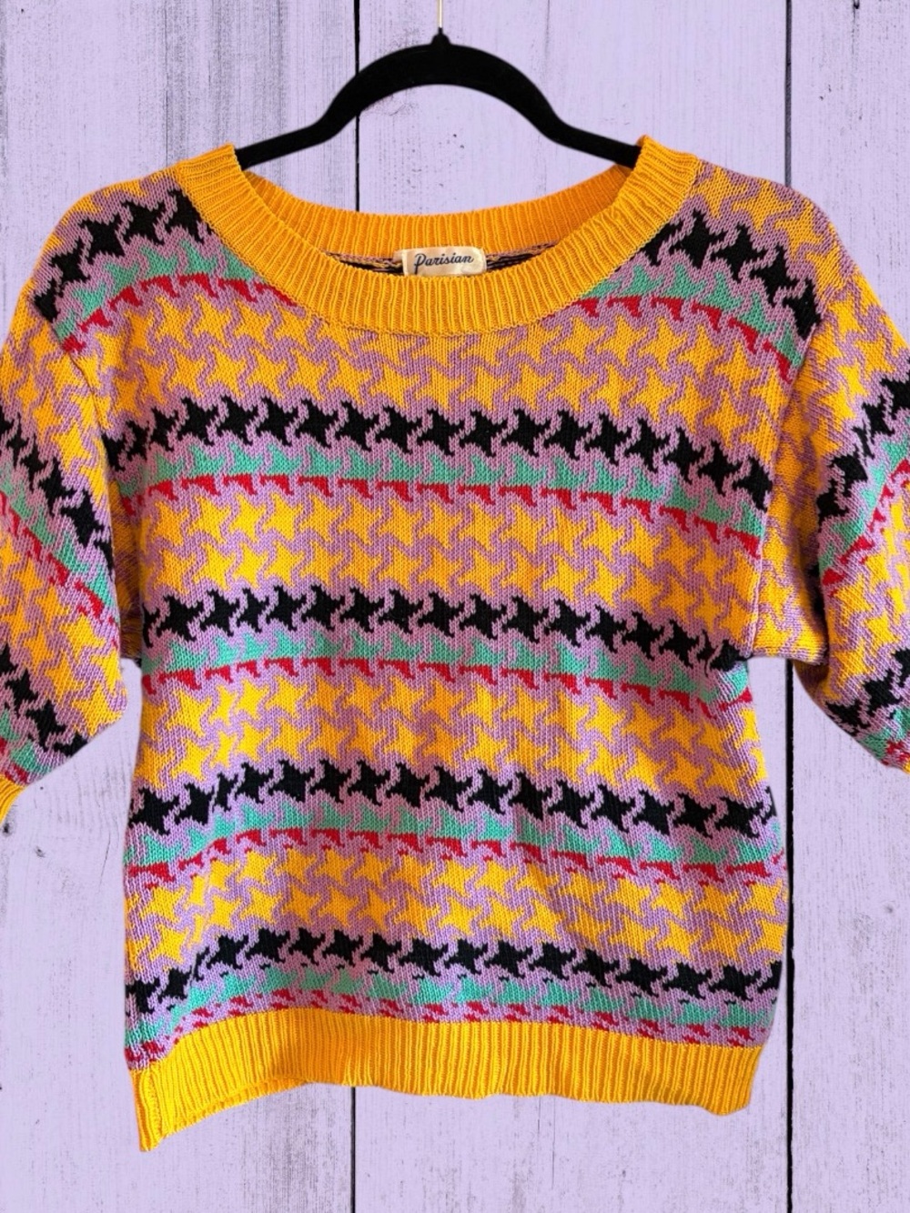 Parisian Works Yellow Multi-Color Houndstooth Kids Sweater - Picture 2 of 7